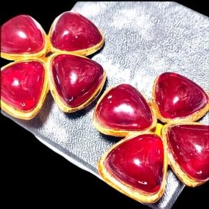 Chanel Rare Vintage Red Gripoix Gold Plated Clover Earrings